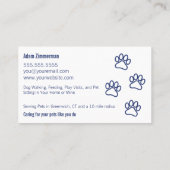 Paw Prints Dog Walker Pet Sitter Dunkelblau Visitenkarte (Rückseite)