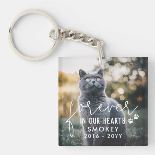 Paw Prints für immer in unserem Herz Cat Foto Schlüsselanhänger (Vorderseite)