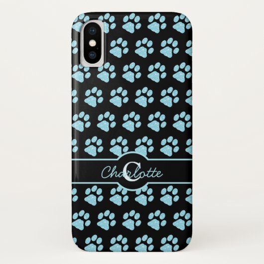 Paw Prints Glitzer Aquamarin Blue Stylisches Monog Case-Mate iPhone Hülle (Rückseite)
