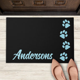 Paw Prints Glitzer Blue Monogram Cat Mama Hund Lov Fußmatte
