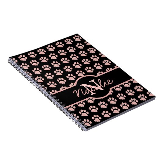 Paw Prints Glitzer Rose Gold Monogram Cat Dog Mama Notizblock (Rechte Seite)