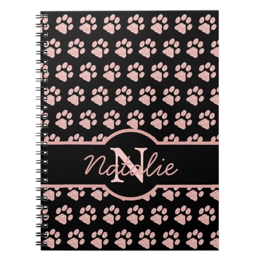 Paw Prints Glitzer Rose Gold Monogram Cat Dog Mama Notizblock (Vorderseite)