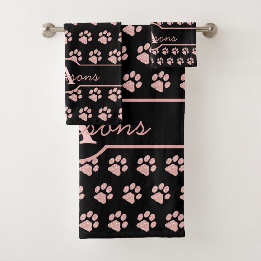 Paw Prints Glitzer Rose Gold Monogram Hund Paw Badhandtuch Set (Insitu)