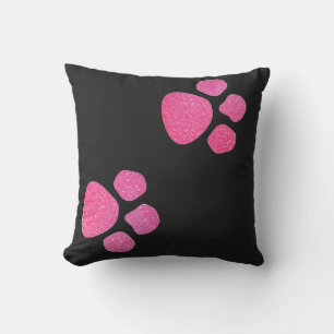 Paw Prints Glitzer Rose Gold Pink Black Trendy Kissen