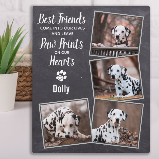 Paw Prints Heart Foto Collage Dog Pet Memorial Fotoplatte
