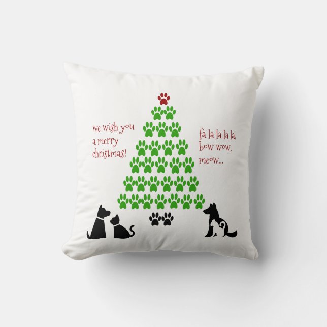 Paw Prints Holiday Tree Kissen (Vorderseite)