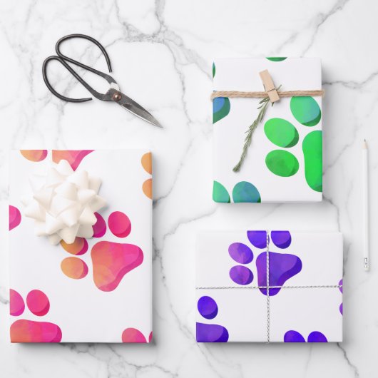 Paw Prints Hunde Katzen mehrfarbiger Tierspass Geschenkpapier Set (Vorderseite)