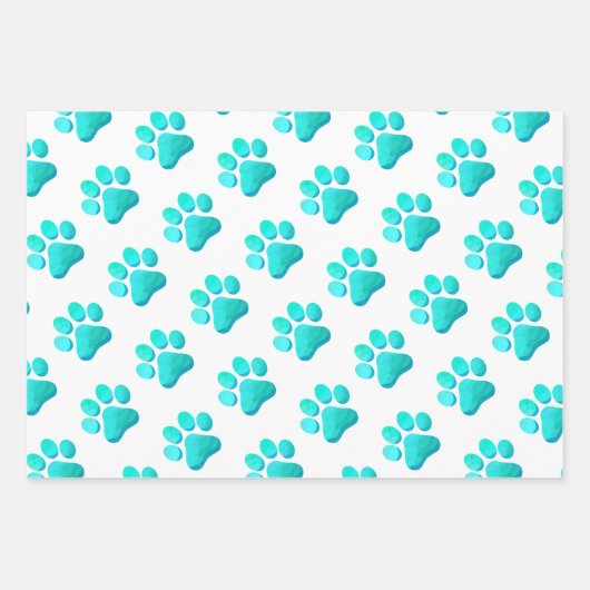 Paw Prints Hunde Katzen Rosa Gelb Blauer Spaß Geschenkpapier Set (Vorderseite 3)