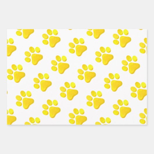 Paw Prints Hunde Katzen Rosa Gelb Blauer Spaß Geschenkpapier Set (Vorderseite 2)