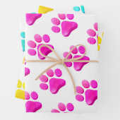 Paw Prints Hunde Katzen Rosa Gelb Blauer Spaß Geschenkpapier Set (Beispiel)