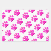 Paw Prints Hunde Katzen Rosa Gelb Blauer Spaß Geschenkpapier Set (Vorderseite)