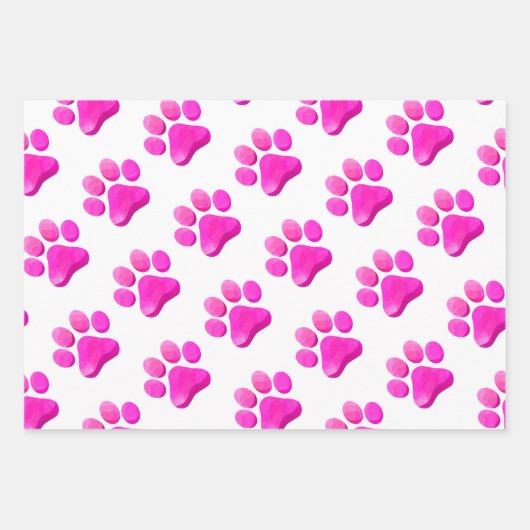 Paw Prints Hunde Katzen Rosa Gelb Blauer Spaß Geschenkpapier Set (Vorderseite)