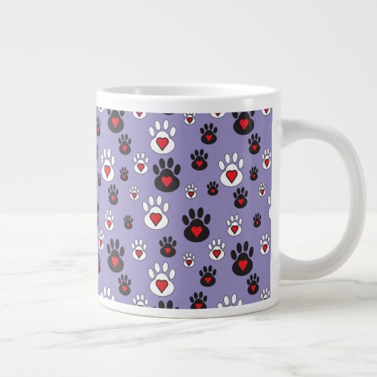 Paw Prints mit roten Herzen auf blau Jumbo-Tasse (Rechts)