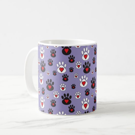 Paw Prints mit roten Herzen auf blau Kaffeetasse (Vorderseite Links)