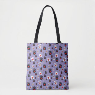 Paw Prints mit roten Herzen auf blau Tasche
