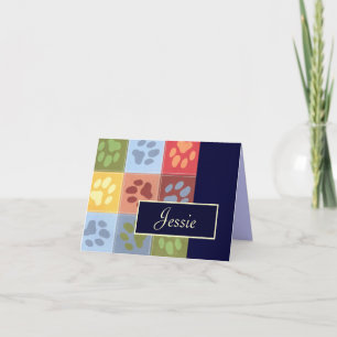 Paw Prints Note Card with Name Karte