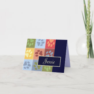 Paw Prints Note Card with Name Karte