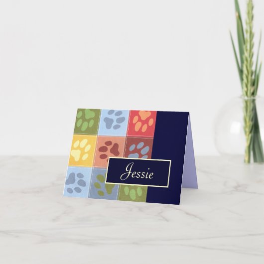 Paw Prints Note Card with Name Karte (Vorderseite)