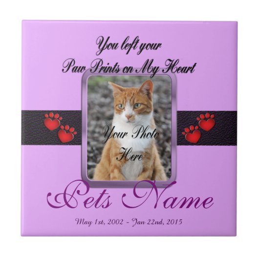 Paw Prints on My Heart - Mauve Fliese (Vorderseite)