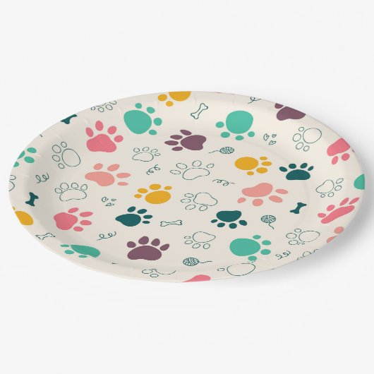 Paw Prints Pappteller (Schrägansicht)
