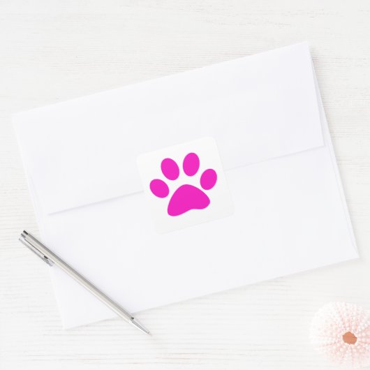 Paw Prints Pattern Custom Cute Hot Pink Quadratischer Aufkleber (Umschlag)
