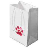 Paw Prints Pet Lovers Hunde Cats Red Gift Wrap Fun Mittlere Geschenktüte (Vorderseite Schrägansicht)