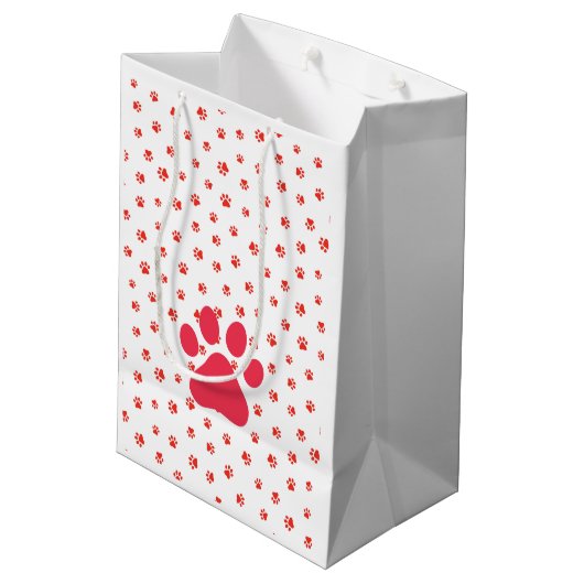 Paw Prints Pet Lovers Hunde Cats Red Gift Wrap Fun Mittlere Geschenktüte (Rückseite Schrägansicht)