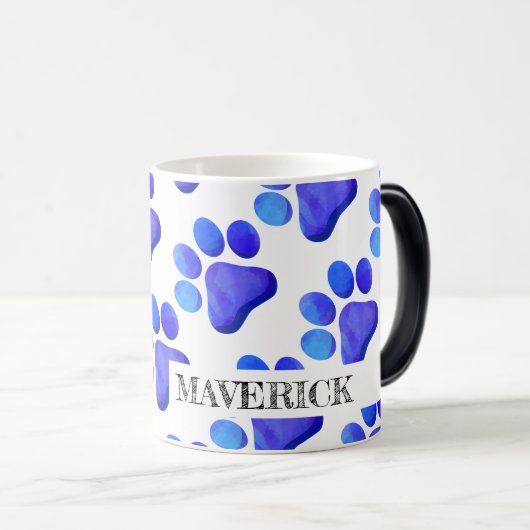Paw Prints Pet Name Modern Colorful Blue Fun Verwandlungstasse (VorderseiteRechts)