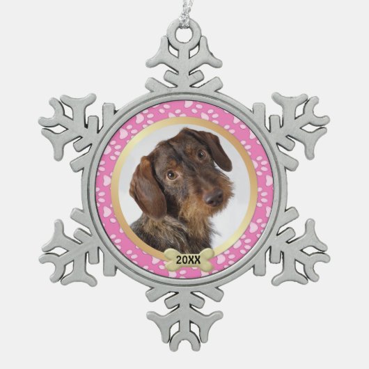 Paw Prints Pink Pet Foto Snowflake Ornament (Vorderseite)