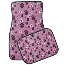 Paw Prints Red Hearts on Pink