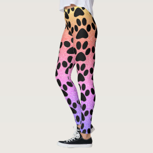 Paw Prints Rosa Rose Gold Glitzer Schwarze Muster Leggings