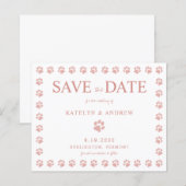 Paw Prints Rose Gold Save the Date Einladung (Vorne/Hinten)