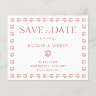 Paw Prints Rose Gold Save the Date Einladung