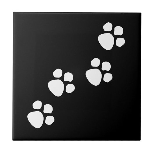 Paw Prints Schwarz-weiß Fliese (Vorderseite)