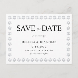 Paw Prints Silver Glitzer Save the Date kein Foto Postkarte