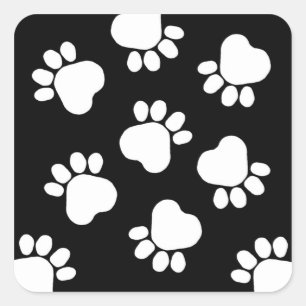Paw Prints - Sprich mit der Pfote! Schwarz und Wei Quadratischer Aufkleber