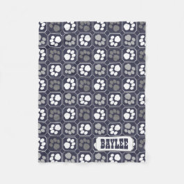 Paw Prints Tile Design Navy Blue Fleecedecke