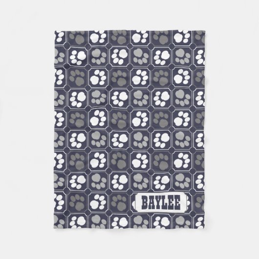 Paw Prints Tile Design Navy Blue Fleecedecke (Vorderseite)