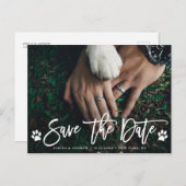 Paw Prints Wedding Save the Date Foto Ankündigungspostkarte (Vorne/Hinten)