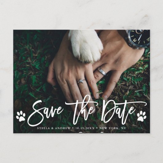Paw Prints Wedding Save the Date Foto Ankündigungspostkarte (Vorderseite)