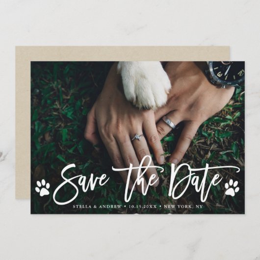 Paw Prints Wedding Save the Date Foto Card (Vorne/Hinten)