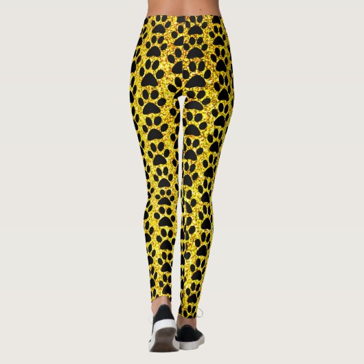Paw Prints Yellow Gold Glitzer Black Patterns Nied Leggings (Rückseite)