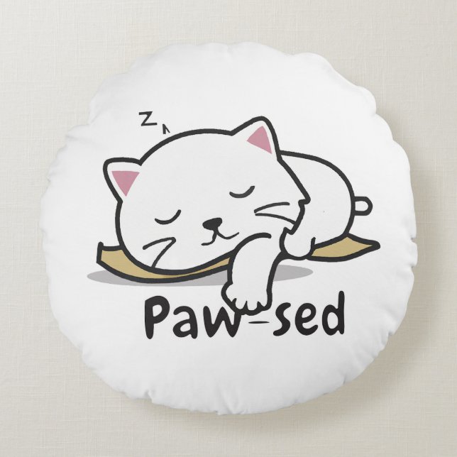 Paw-sed Cat Throw Pillow – Soft & Snuggly Nap Deco Rundes Kissen (Vorderseite)