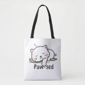 Paw-sed Cute Cat Tote – Lazy Kitty Cotton Bag Tasche (Vorderseite)