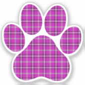Paw Shape Plaid Pink Purple Cat Dog Aufkleber (Vorderseite)