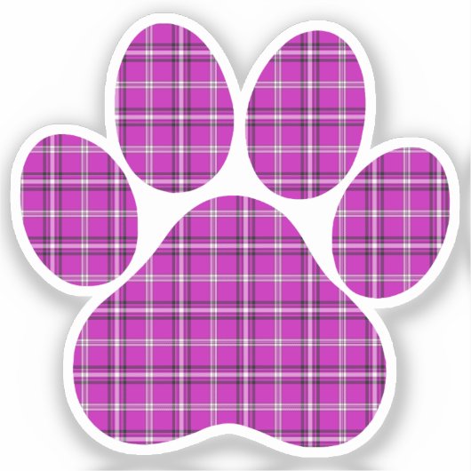 Paw Shape Plaid Pink Purple Cat Dog Aufkleber (Vorderseite)