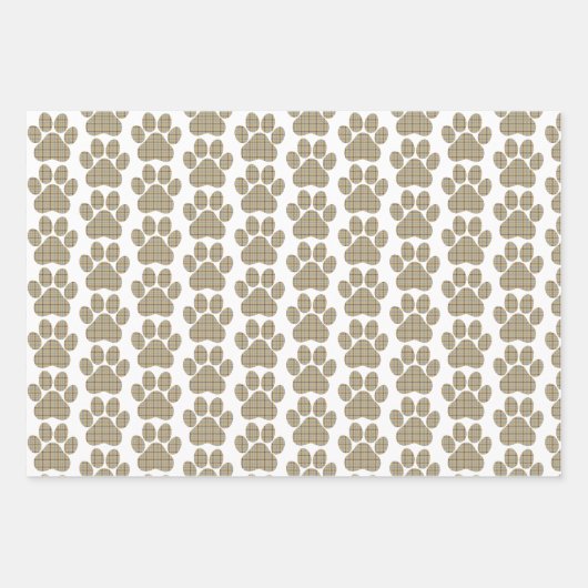 Paw Shape Plaid Tan Dog Cat Geschenkpapier Set (Vorderseite 2)