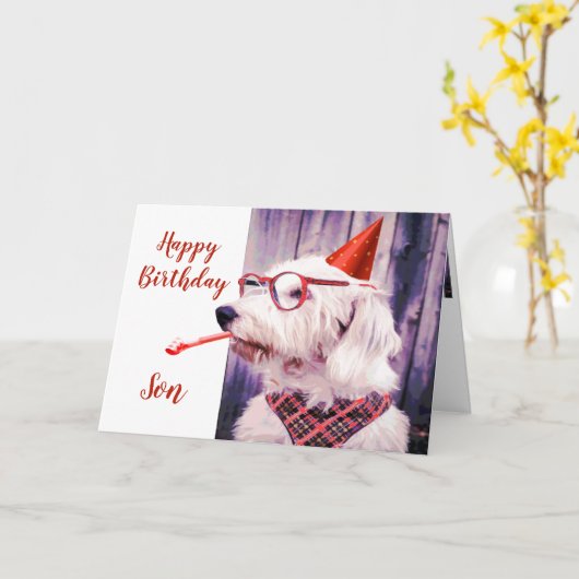 Paw-sitiv Grr-eat Birthday Son Fun Dog Karte (Gelbe Blume)