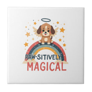 Paw-sitiv Magischer Welpe Vintage Regenbogen Engel Fliese