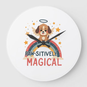 Paw-sitiv Magischer Welpe Vintage Regenbogen Engel Große Wanduhr